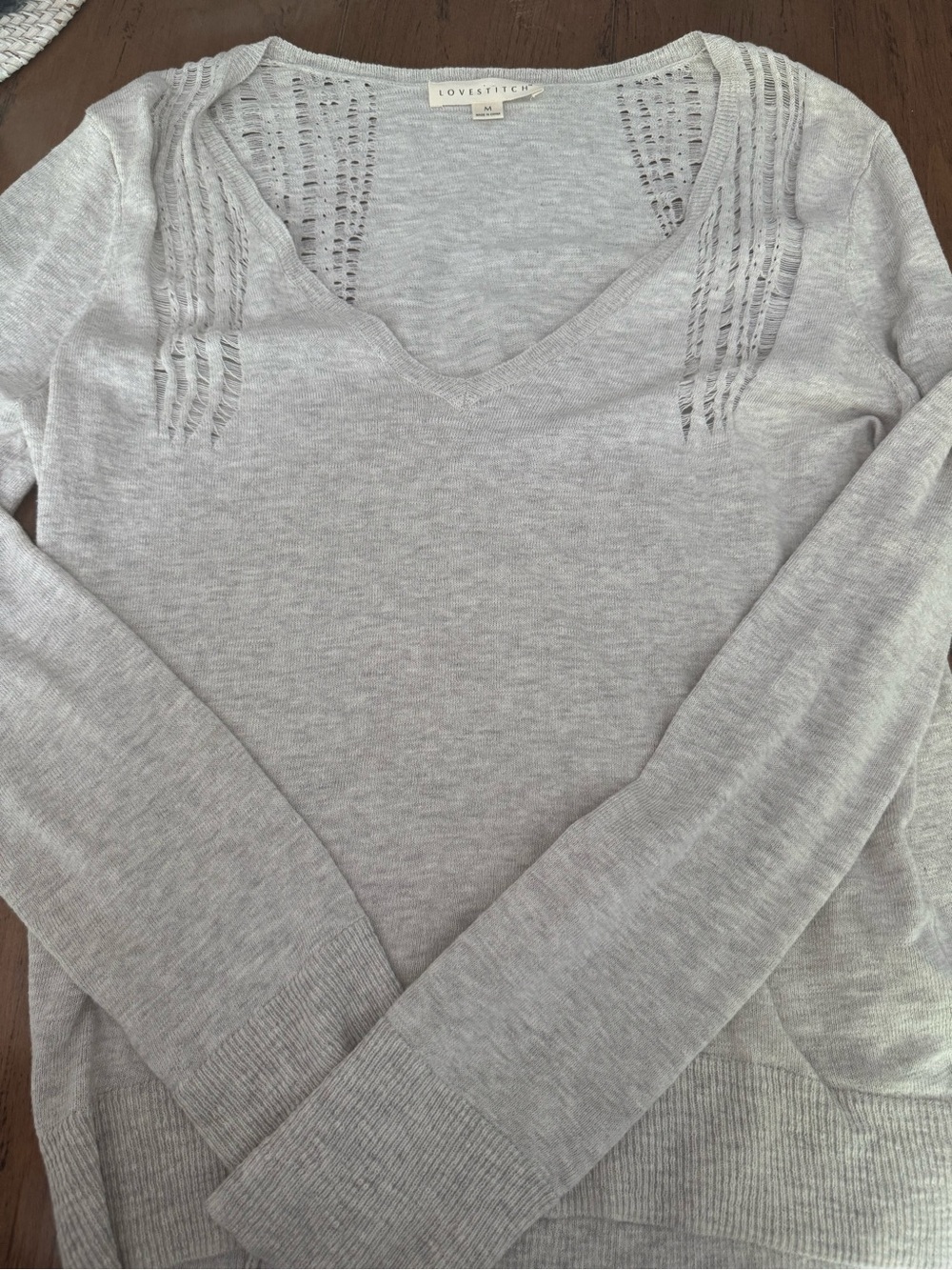 Lovestitch Pointelle V-Neck Sweater - Sz M